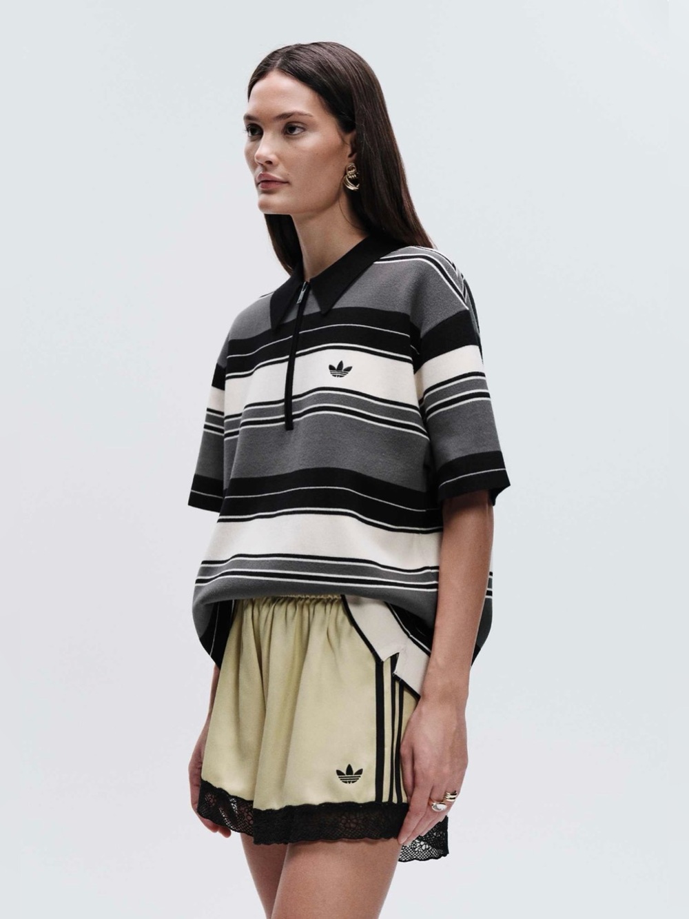 NWT adidas Originals × ASOS lace hem shorts in buttermilk satin - Picture 4 of 14